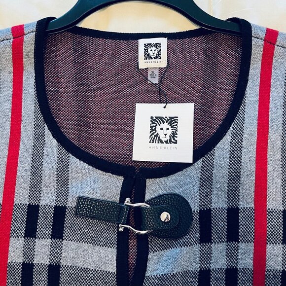 Anne Klein Buckle Neck Topper in Plaid Gray Combo (XL) New with Tag - Picture 6 of 10